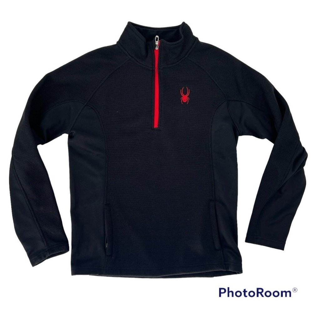 Spyder Black Red‎ Quarter Zip Mock Neck Thermal Knit Pullover Sweater Mens Small